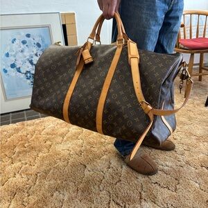 Louis Vuitton Brown Monogram Keepall Duffel with Natural Vachetta Trim